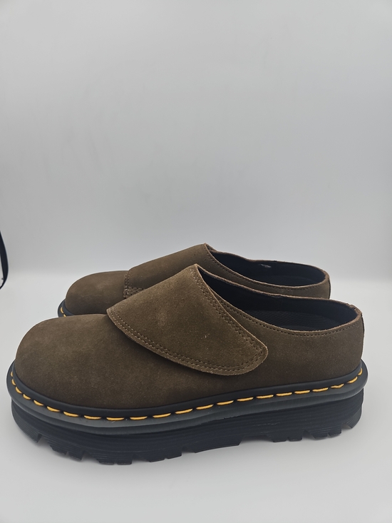 Dr. Martens Shoes - Dr. Martens Olive Brown Suede Platform Clog Mules